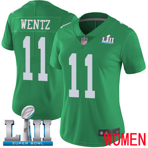 Women Philadelphia Eagles #11 Carson Wentz Limited Green Rush Vapor Untouchable NFL Jersey Super Bowl LII